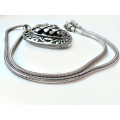 Necklace - 925 Silver Large Rustic Teardrop Shape with Mosaic Type Coloured Stones ML1930