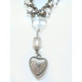 Necklace - Chunky Silver Chain with Plastic Dangle Beads, Dangle Hearts and Silver Tone Beads ML1933