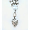Necklace - Chunky Silver Chain with Plastic Dangle Beads, Dangle Hearts and Silver Tone Beads ML1933