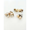Set - Vintage Faux Pearl 1) Clip Ons 2) Clip On Gold Tone with Large Glass Bead 3) Diamante Gold ...