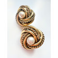 Earrings - Vintage Gold Tone with Faux Pearl Loveknot Design With Faux Pearl in Centre ML1991