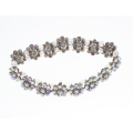 Bracelet - Vintage Silver Tone Diamante Flower Design Bracelet - ML2305