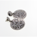 Earrings - Vintage Silver Tone Earrings with Studded Rhinestones, Stamped Gas Bijoux - ML2325