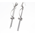 Earrings - Fashion Silver Tone Long Dangle Earrings with Swirl Design - ML2350