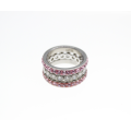 Rings - Fashion 2 x Stainless Steel Pink Diamante Bands, 1 x Clear Stone Silver Tone Ring - ML2354