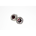 Earrings - Vintage Silver Tone Ruby Type Earrings with Diamantes All Around - ML2426
