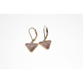 Earrings - Vintage Gold Tone Triangle Shape Pink Glass Stone for Pierced Ears - ML2427