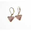 Earrings - Vintage Gold Tone Triangle Shape Pink Glass Stone for Pierced Ears - ML2427
