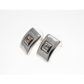 Earrings - Vintage Silver Tone Rectangular Shape Earrings with Centre Square Diamante - ML2428