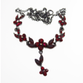 Necklace - Vintage Necklace Red Flowers and Leaves Trailing Drop red flower and Leaves - ML2433