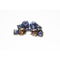 Earrings - Vintage Icy Blue Huggies. Clip Ons. Bronze Tone.  Diamantes with Brown Stone - ML2440