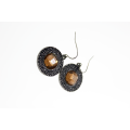 Earrings -  Vintage Engraved Design Metal Tone with large Brown  Diamante for Pierced Ears - ML2441