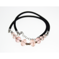 Necklace - Silver Tone. Suede Necklace with assorted sizes Pink Beads - ML2453