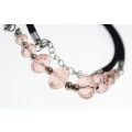 Necklace - Silver Tone. Suede Necklace with assorted sizes Pink Beads - ML2453