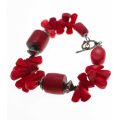 Bracelet - Vintage Coral Bracelet with Silver Tone Clasp and Various Size Coral Beads - ML2491