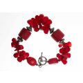 Bracelet - Vintage Coral Bracelet with Silver Tone Clasp and Various Size Coral Beads - ML2491