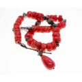 Necklace - Vintage Coral Necklace with Silver Tone Chain and Various Size Coral Beads - ML2493