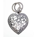Pendant - Silver Tone Heart with Filigree and Diamante Design with 2 Circles - ML2531