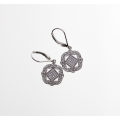 Earrings - 925 Silver Flower Shape Pave Earrings with Triangle Shape in Centre - ML2532