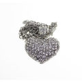 Necklace - Vintage Silver Tone Chain Necklace with Diamante Studded Heart Pendant - ML2540