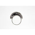 Ring - Fashion Silver Tone Layered Ring with Clear and Charcoal Diamantes - ML2545