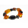 Bracelet - Vintage Bronze Tone. Amber and Assorted Beads. TBar Clasp - ML2579