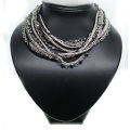 Necklace - Silver Tone & Different colour metal chains. Middle Chain has silver beads on it - ML2583