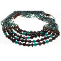 Necklace - African Zulu Beaded Necklace. Brown/Turquoise/Gunmetal Beads sizes differ - ML2585