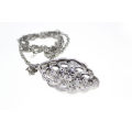 Pendant - Vintage Silver Tone Chain. 9 Smokey Grey Beads/Diamantes on Pendant - ML2586