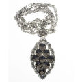 Pendant - Vintage Silver Tone Chain. 9 Smokey Grey Beads/Diamantes on Pendant - ML2586