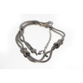 Necklace - Fashion Silver Tone Rope Design. Crosses holding the double Chains together. - ML2591