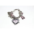 Bracelet - Vintage Silver Tone Charm Bracelet with Pink and White Girly Charms, Diva Heart Clock ...
