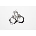 Earrings - Vintage Silver Tone Dangle with Arranged Diamantes & Irregular Diamond Style Loop - ML...