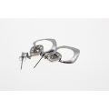 Earrings - Vintage Silver Tone Dangle with Arranged Diamantes & Irregular Diamond Style Loop - ML...
