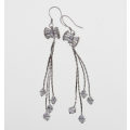 Earrings - Fashion 925 Silver Dangle Earrings with Hanging Diamante Stones and Diamante Bow - ML2633