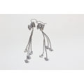 Earrings - Fashion 925 Silver Dangle Earrings with Hanging Diamante Stones and Diamante Bow - ML2633