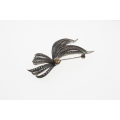 Brooch -  Silver Tone Vintage Marcasite Art Deco design with slightly tarnished Faux Pearl - ML2641