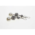 Earrings - Silver Tone White Faux Pearl Disco Ball Drop Earrings - ML2644