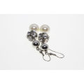 Earrings - Silver Tone White Faux Pearl Disco Ball Drop Earrings - ML2644
