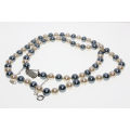 Necklace - Vintage Silver Tone Blue and Cream Faux Pearls. Slide Clasp. - ML2655