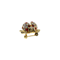 Brooch - Gold Tone Jelly Belly Lady Bug Lapel Pin with Red and Clear Diamantes - ML2702
