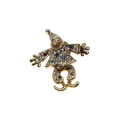 Brooch - Gold Tone Vintage Clown with movable body. Clear & Green Rhinestones - ML2707