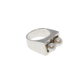 Ring - Silver Stamped Square Style Ring with 2 Pearls - ML2709