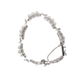 Bracelet - 950 Silver 1950's Pearl Link Bracelet. Silver Grape Leaves. Safety Chain. - ML2719