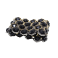 Bracelet - Gold Tone Chunky Wide Faceted Beehive Design. Black Beads - ML2724