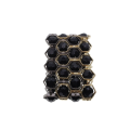 Bracelet - Gold Tone Chunky Wide Faceted Beehive Design. Black Beads - ML2724