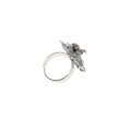 Ring - Silver Tone Flower Parve Design with Diamantes Expandable Cocktail Ring - ML2729