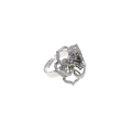 Ring - Silver Tone Flower Parve Design with Diamantes Expandable Cocktail Ring - ML2729