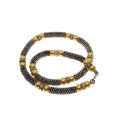 Necklace - Silver Tone Mesh Choker. Yellow Beads. Diamantes - ML2734