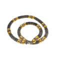 Necklace - Silver Tone Mesh Choker. Yellow Beads. Diamantes - ML2734